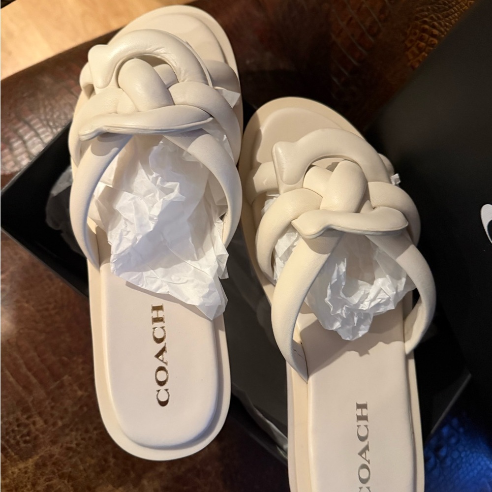 Coach Cream Braided Strap Sandals - Picture 2 of 9